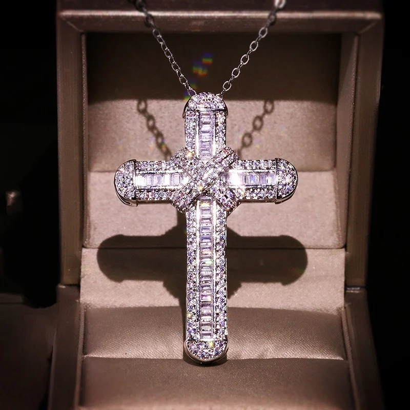 

Long Cross pendant necklace zircon Cz Party wedding Cross Pendant for women men Hiphop Jewelry