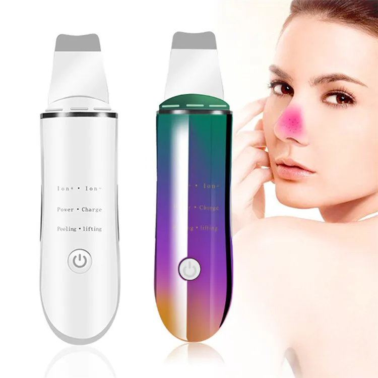 

Wholesale Colorful Facial Cleansing Skin Scrubber Ultrasonic Blackhead Remover Face Lifting Peeling Device Facial Scrubber, White, colorful