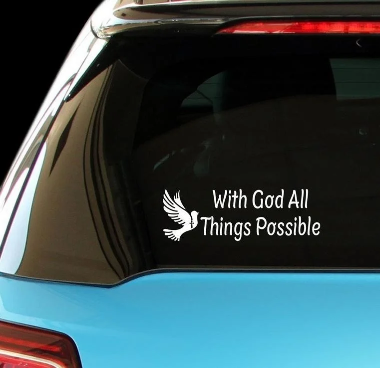

With God All Things Possible Religious Christian Car Laptop Wall Sticker, 12 colors