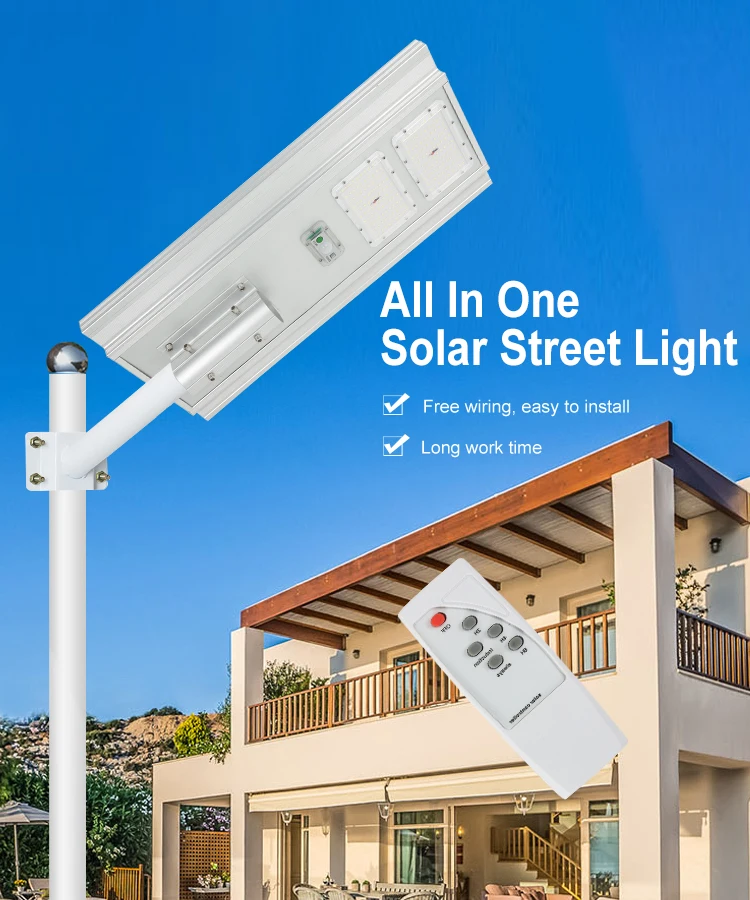 High efficiency ip65 waterproof outdoor 50w 100w 150w all in one integrated led solar streetlight