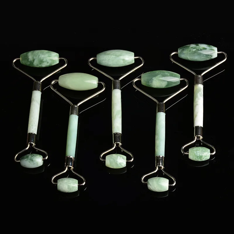 

Anti aging green xiuyan Jade roller Therapy double Neck Healing Massager green Jade Facial Roller skin care