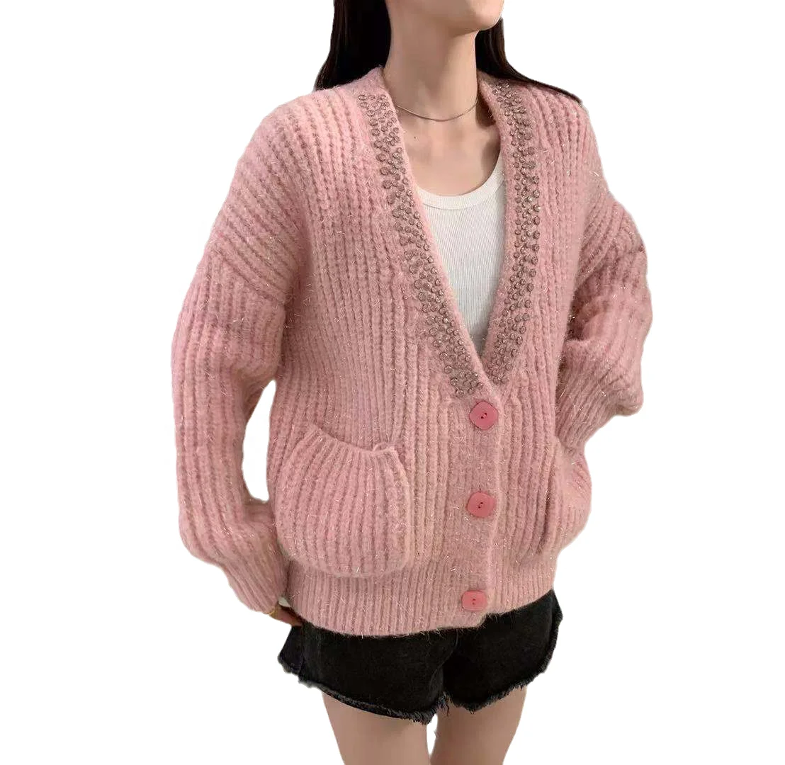 

Chompas Para Mujeres Womens Sweaters Loose Sequins Single Breasted Winter 2021 Crochet Cardigan Cotton Chenille Sweater