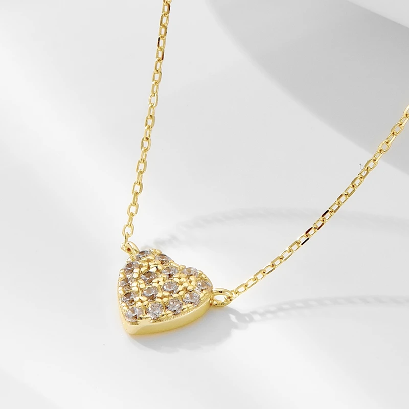 KN2134  TRENDY Zircon Stone 925 Sterling Silver Heart Gold Charm Pendant Necklace for Gift