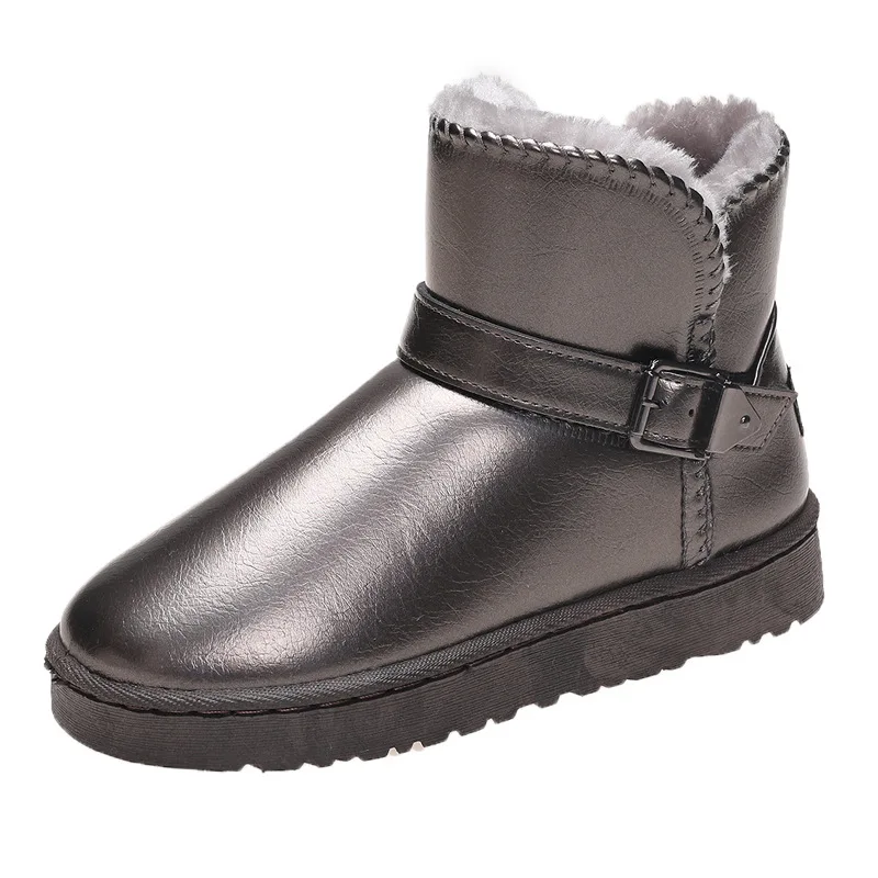 

Wholesale fur furry plush boots shoes waterproof warm short snow winter leather boots women