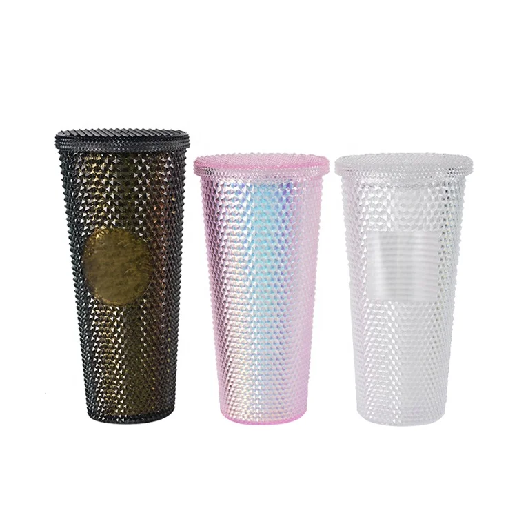 

Customize Double Walled Plastic Diamond Shaped Tumbler Durian Cup with Straw