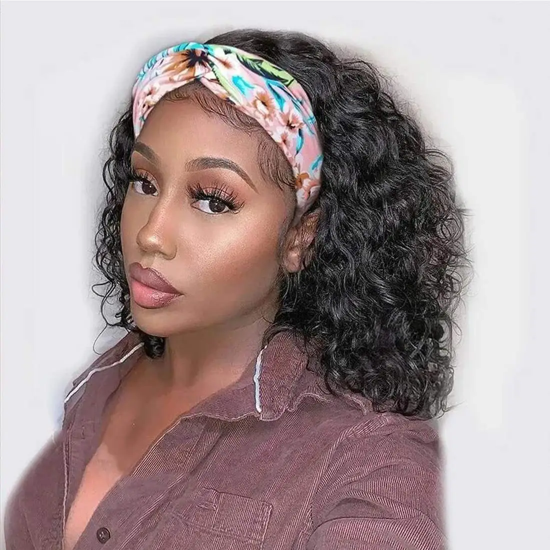 

Nobel Hair HeadBand Water Wave Bob Human Hair Wigs None Lace Front Wigs for Black Women Natural Color 150% Density