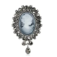 

Vintage Brooches For Women Elegant Silver color Trendy Beauty Head Cameo Brooch Austria Crystal