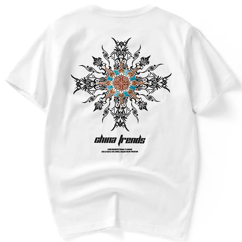 

Fashion street retro loose comfortable hip-hop embroidered short sleeve T-shirt cotton half sleeve