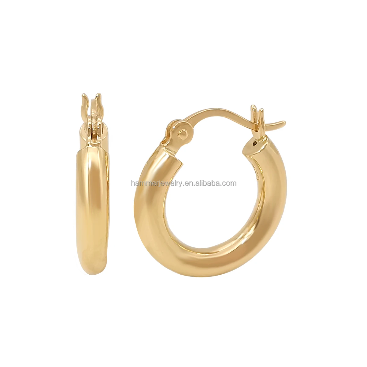 

New Arrival 14K Real Gold Hoop Earrings Trendy Light Weight Real AU585 Hollow Hoops Fine Jewelry