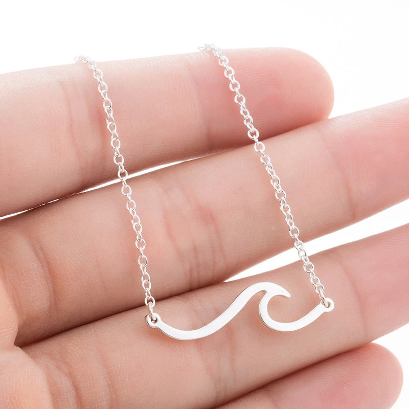 

Stainless Steel Wave Necklace Pendant Beach Surfer Jewelry Ocean Wave Charm Choker Necklaces