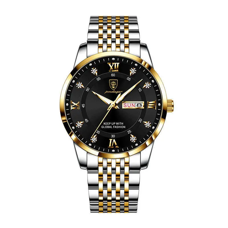 

New Fashion Men Watches POEDAGAR Stainless Steel Black Waterproof Luminous Quartz Business Casual Simple Luxury Wristwatch