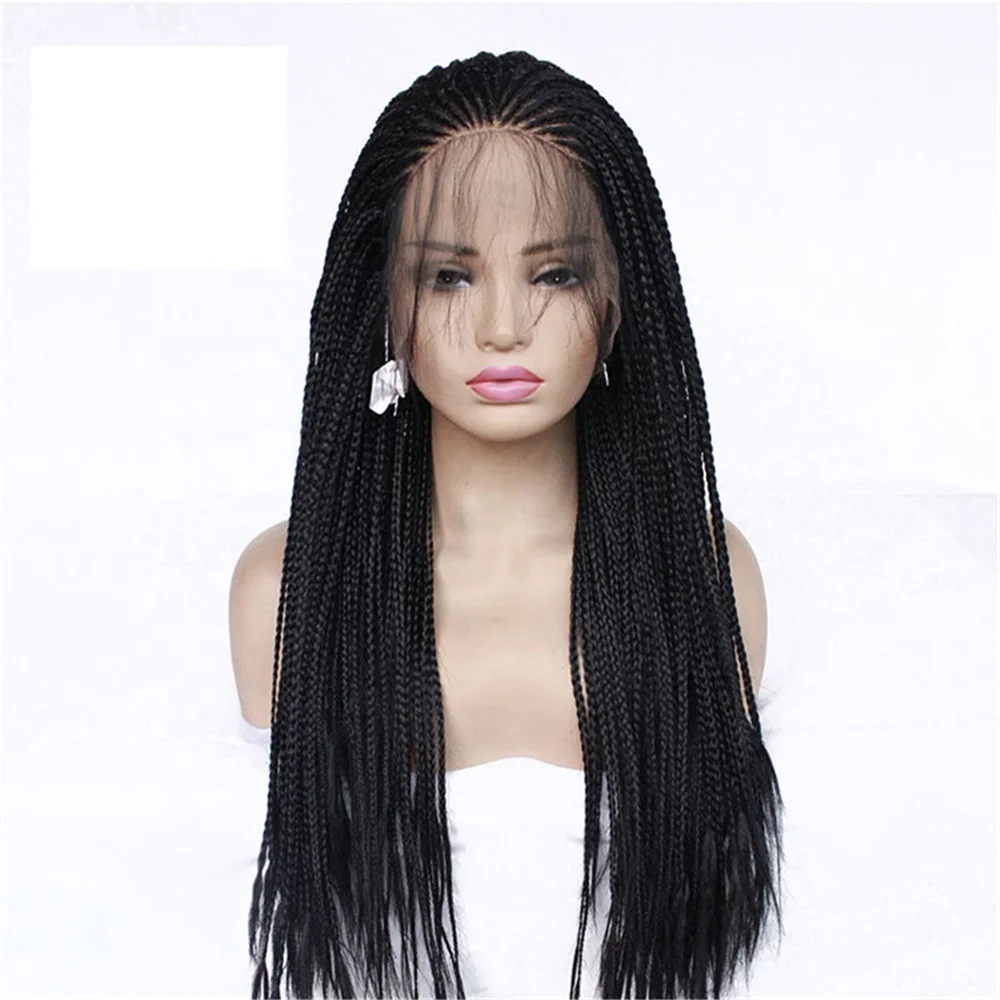 

Hot Sale Style Lace Front Braided Wigs With Baby Hair For Black Women 24inches High Heat Fiber Braided Wigs