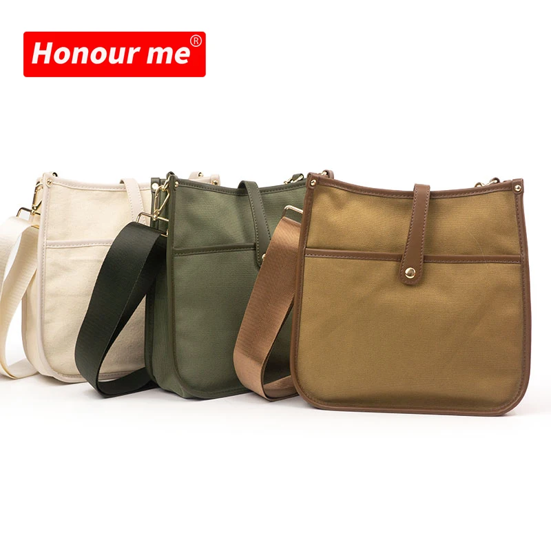 

2021 HONOUR ME New Arrive Winter Messenger Canvas Bag with Guitar Straps Women Crossbody Bags Canvas Shoulder Bag