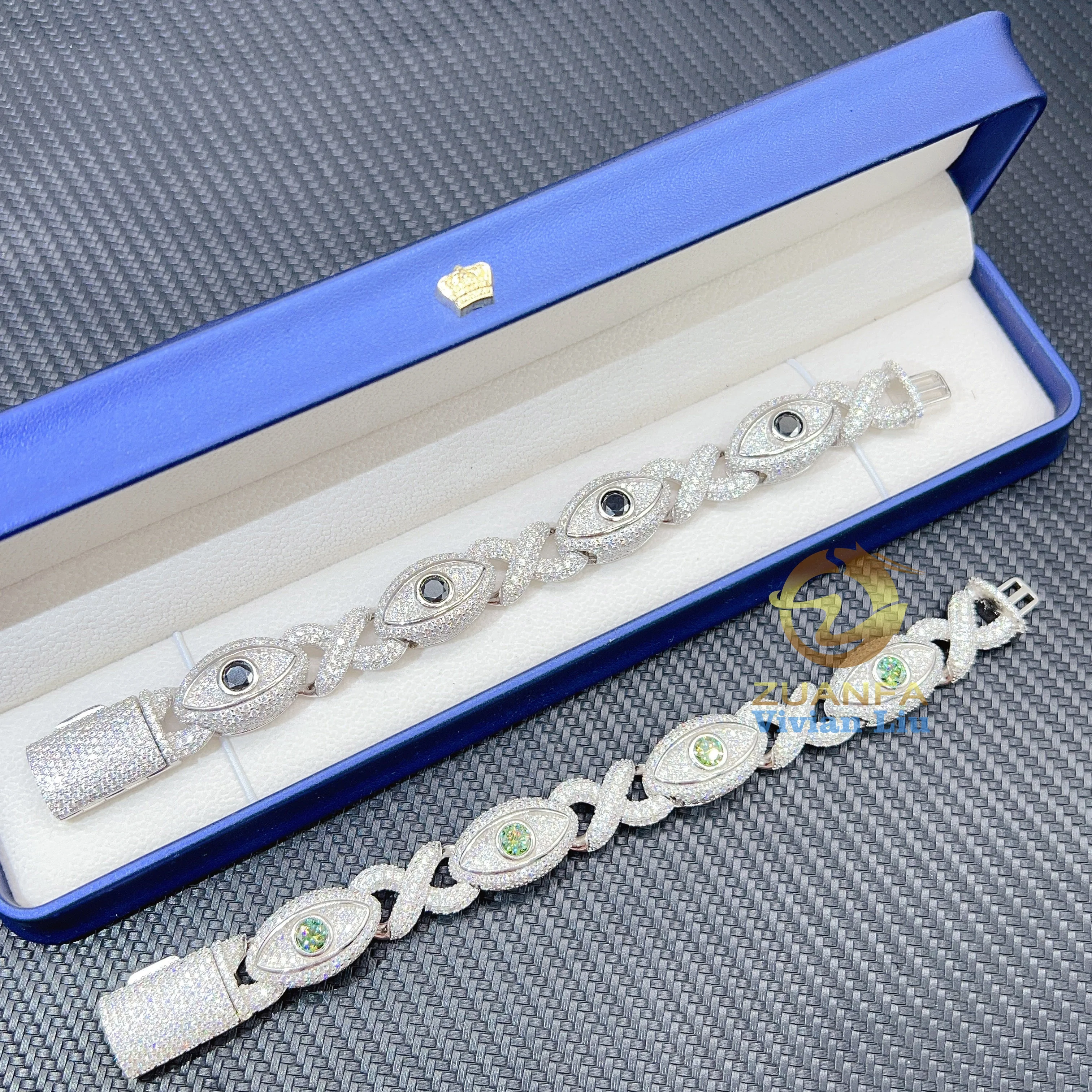

New design eye chain sterling silver vvs moissanite iced out diamond hip hop fashion bracelet men cuban link chain