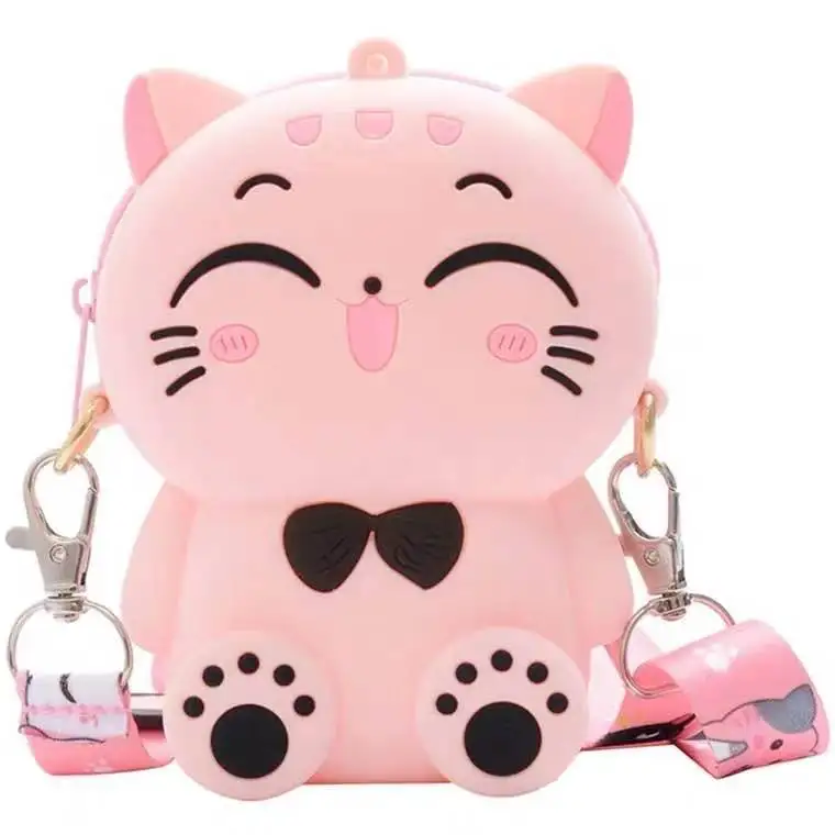 

colorful cute girl kids happy cat face design coin purses holder mini silicone cat coin purse for lady and kids