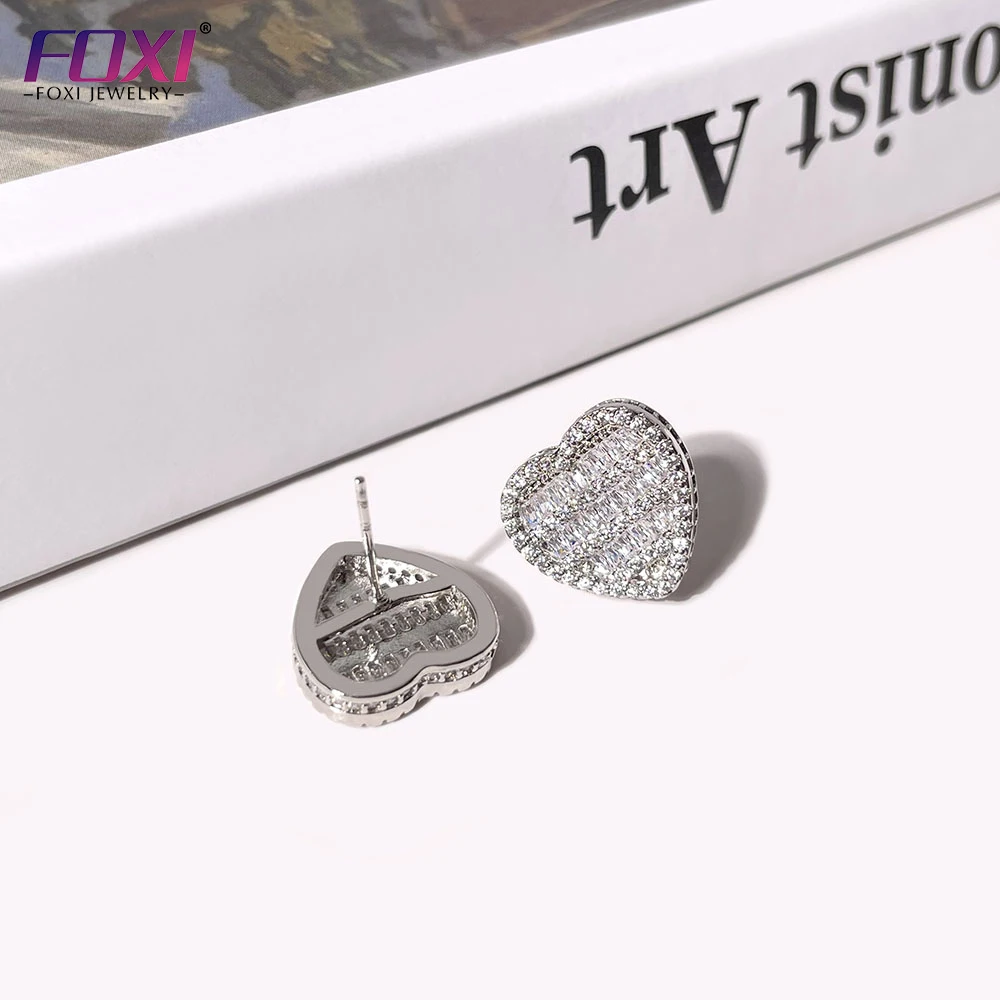 

FOXI fashion jewelry gold silver 5A CZ micron pave statement heart earrings