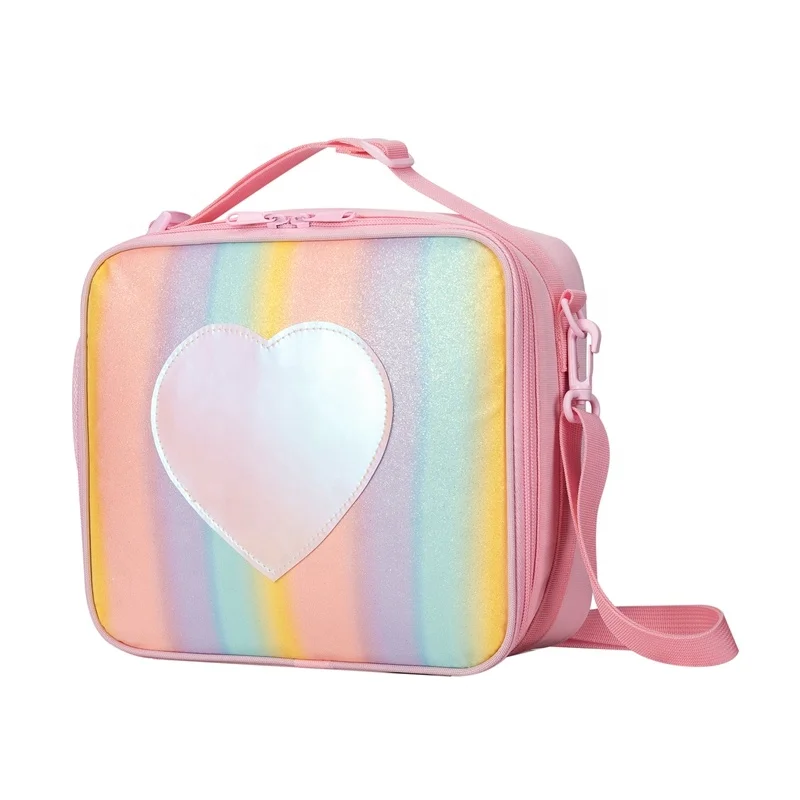 

Heopono Glitter Polyester Waterproof Fitness Shoulder Strap School Food Sack Bag Kids Insulated Lunch Box Bag 2022 for Girls, Customized color