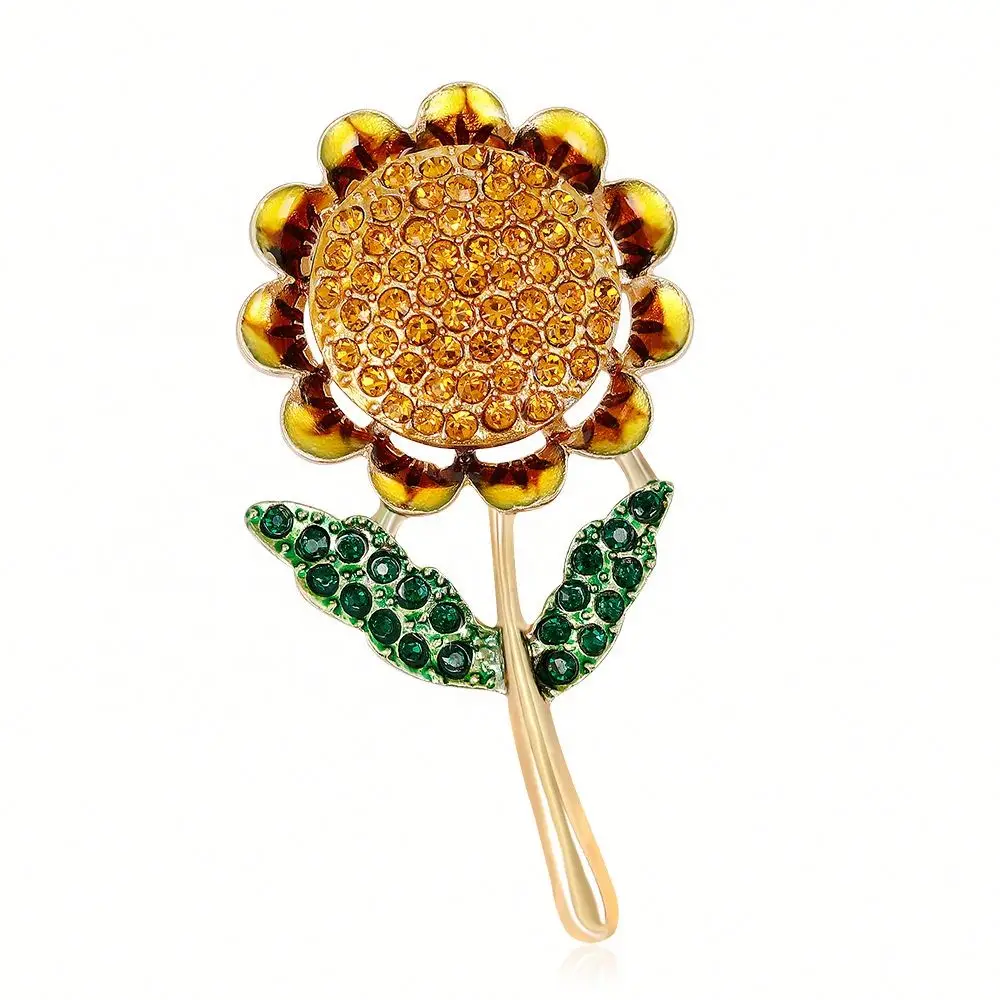 

Fashion Enamel Alloy Brooch Diamond Studded Sunflower Brooch Floral Plant Women's Brooch, Gold