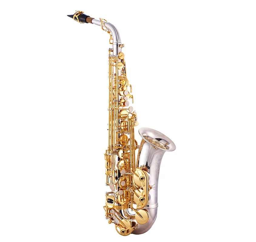 

High Quality Brass Instrument Cheap Silver Alto Saxophone JYAS102DSG, Silver body, gold keys