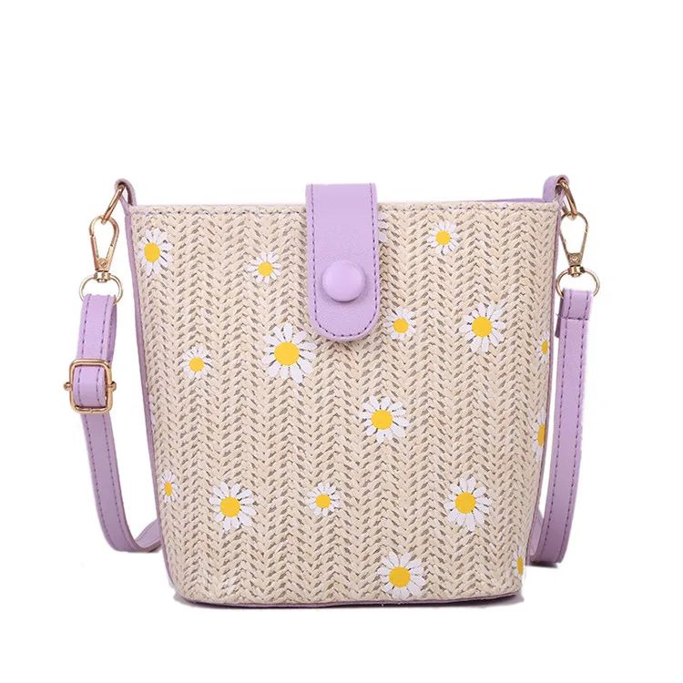 

New Large-capacity Straw Woven Bag Summer Small Fresh and Sweet Ladies Shoulder Bag Bucket Weave Zipper Handbags for Women