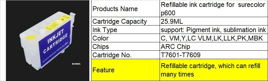 Bcinks Refillable Ink Cartridge For Epson Surecolor P600 Buy Ink Cartridgefor P600ink 5165