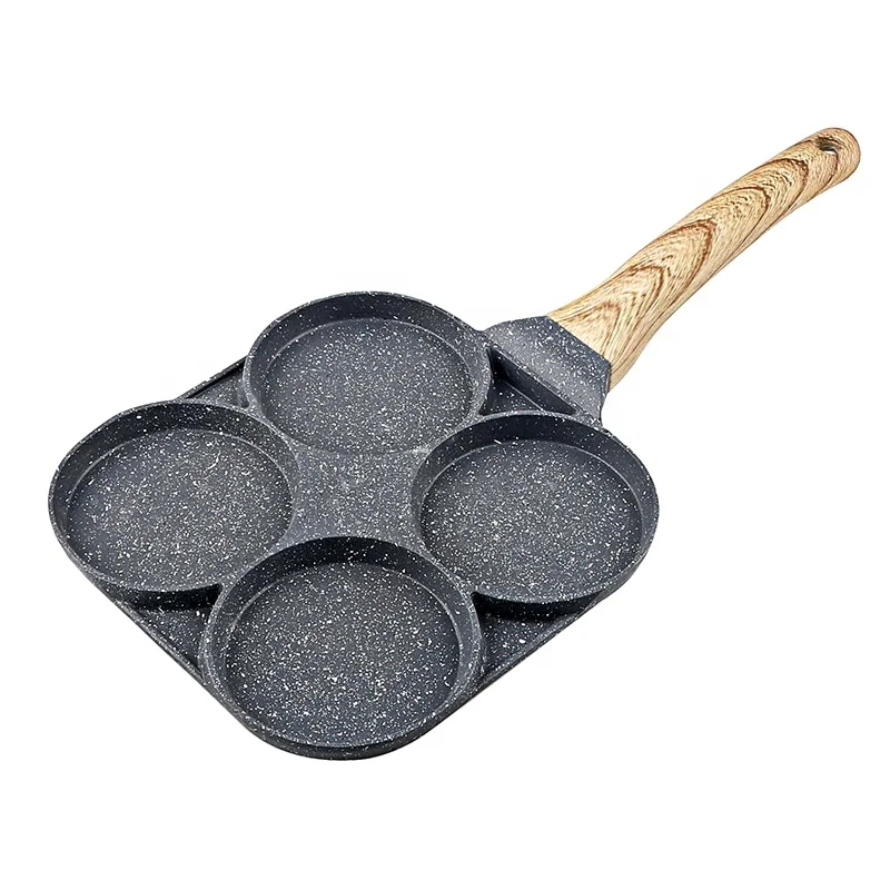 

4 Hole Household Eggs Burger Baking Bakeware Four-grid Small Frying Pan Flat-bottomed Omelette Non-stick Pan, Gray