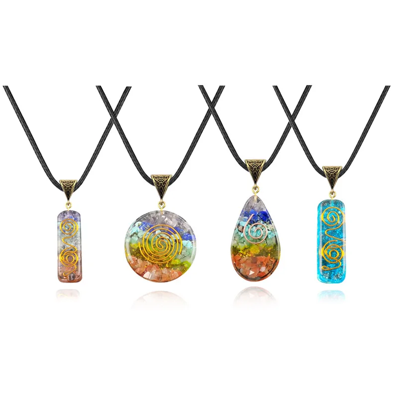 

Drop Shipping 7 Chakra Orgone Energy Healing Pendant Rainbow Crystal Stones Necklace Pendulum For Handmade Professional Jewelry