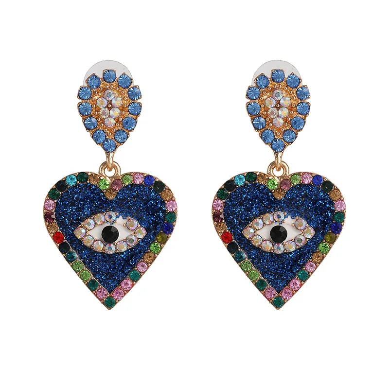 

Creative Full Crystal Heart Shape Dangle Earrings Blue Rhinestone Eye Earrings For Women Jewelry aretes de ojos