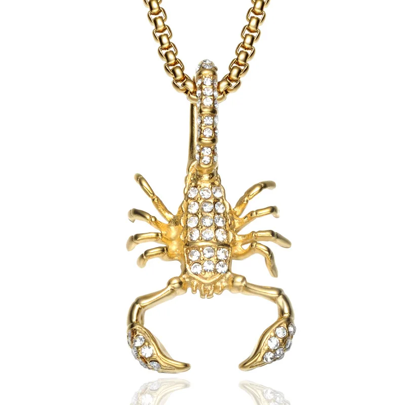 

Hot selling Wholesale Customized Hip Hop Jewelry 316L Stainless Steel Gold Plated Scorpion Pendant For Men, Opp bag