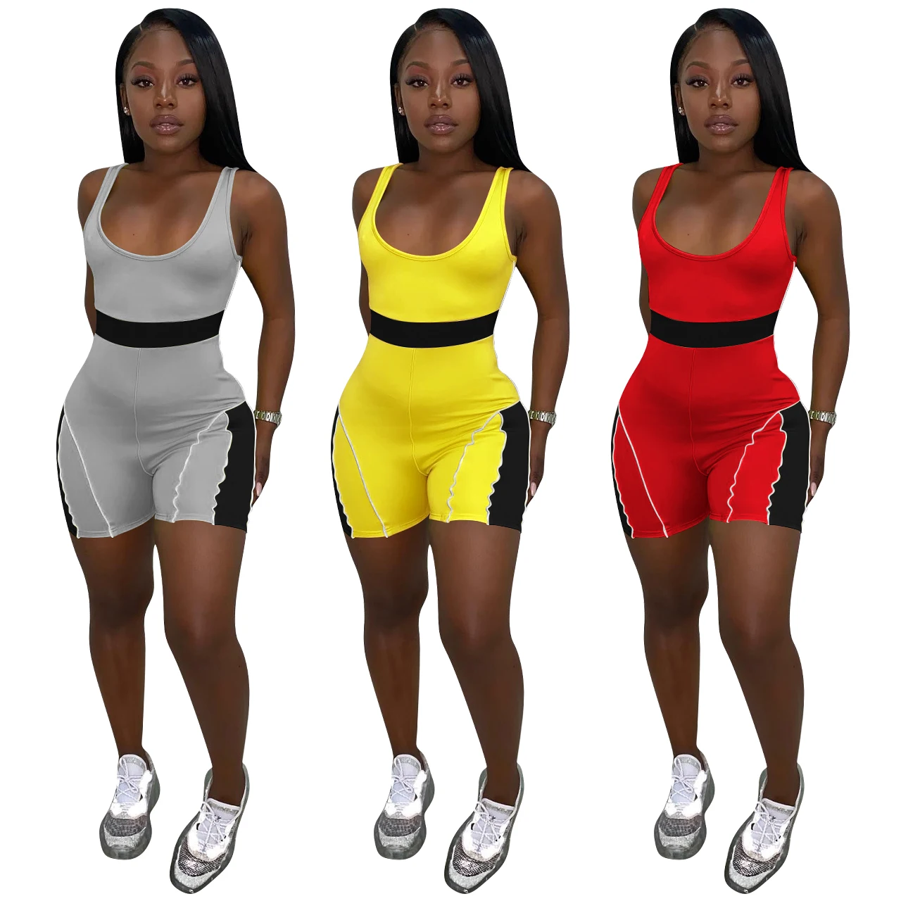 

2022 Hot Sell Summer Ribbed Seamless Women 2 Piece Yoga Sports Bra And Biker Shorts Set, Picture