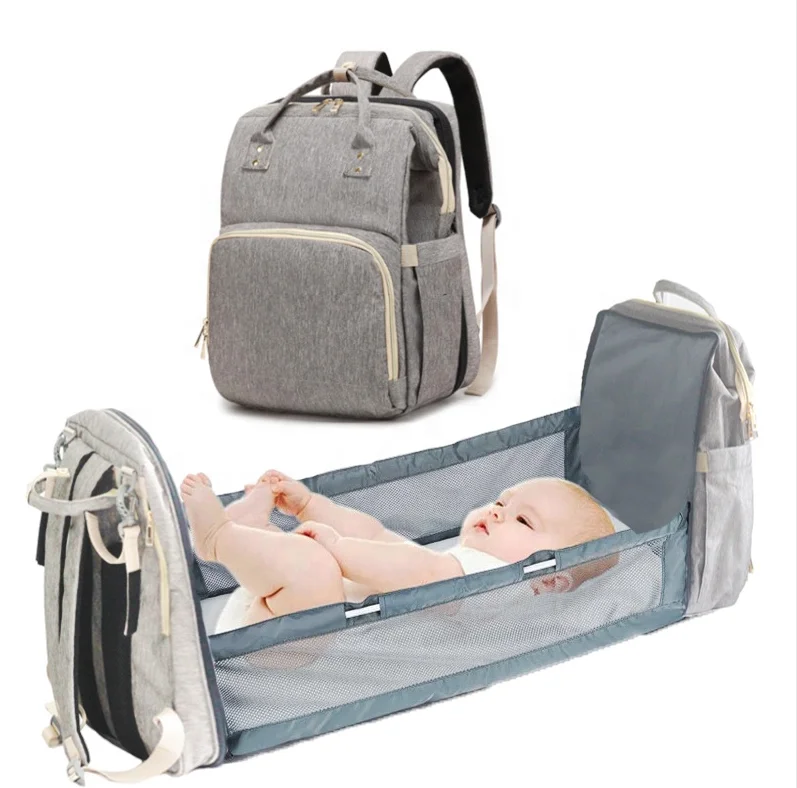

Hot Custom USB Convertible Travel Baby Bag Big Capacity Diaper Bag Mummy Backpack Baby Sleeping Bag for Baby Bed with Cover, 6colors for option