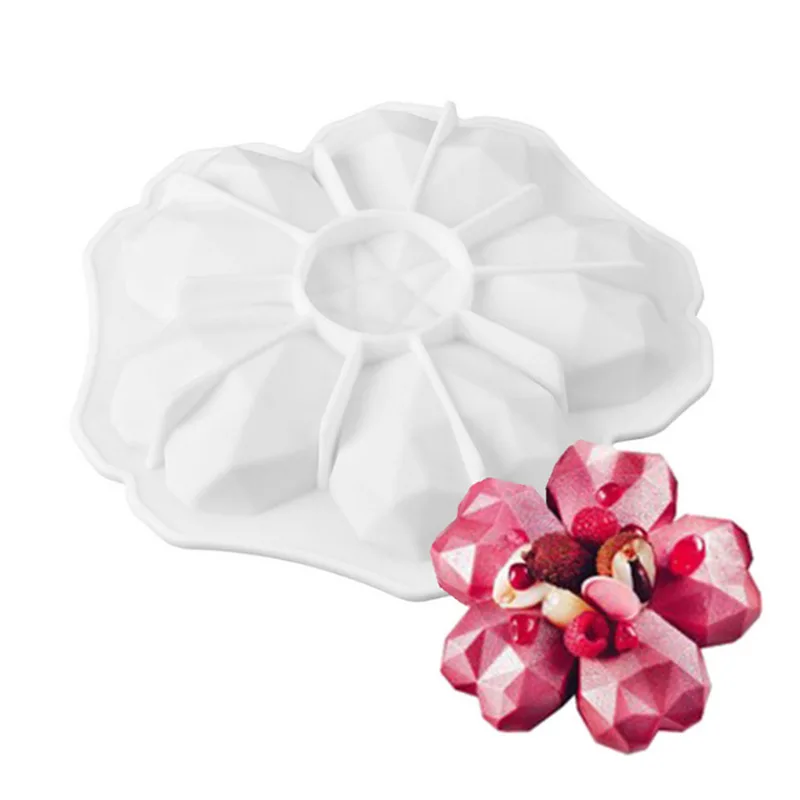 

0845 Single 5 Heart Diamond Flower French Dessert Baking Tool DIY Cake Mousse Mold, White