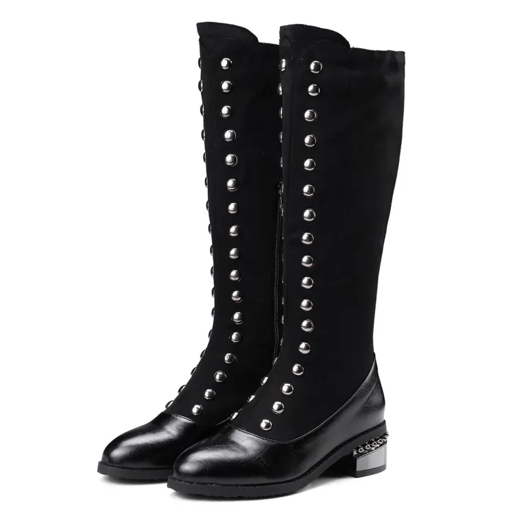 

Thigh high Boots brown Women Vintage leather Square Heel Zipper knee height Boot Keep Warm Round Toe Shoes British Style