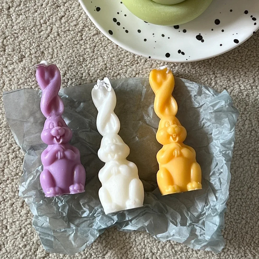 

W330 Easter series Twist ear rabbit plaster mold long ear bunny candle silicone mold for baking tools, As picture