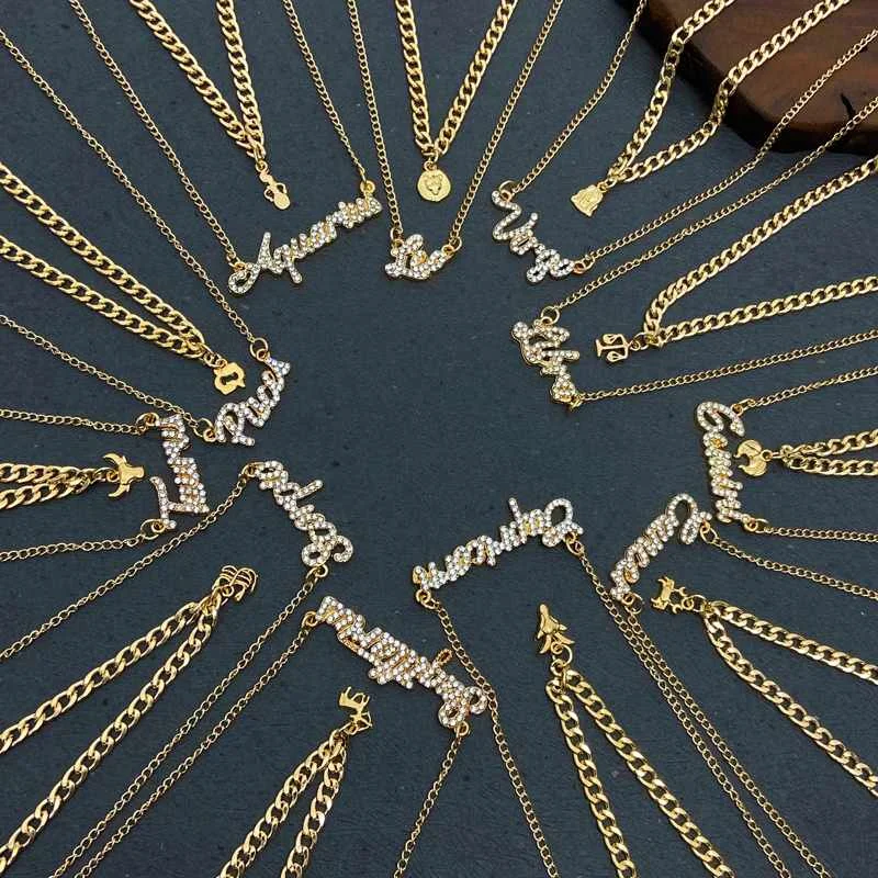 

Double layer Cubic Zircon Necklace Zodiac Pendant Necklace Neck chains Jewelry, Gold