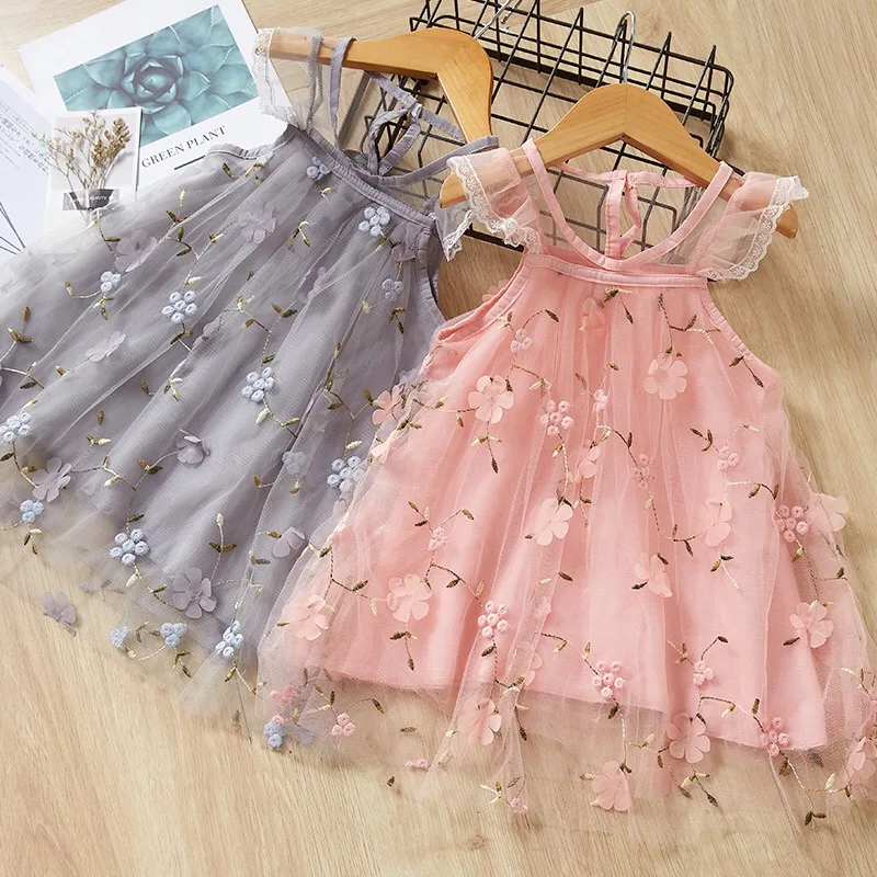 

Hot sale Summer popular girls sleeveless lace flower embroidered dress baby kids clothes frock kids cotton dress, Picture shows