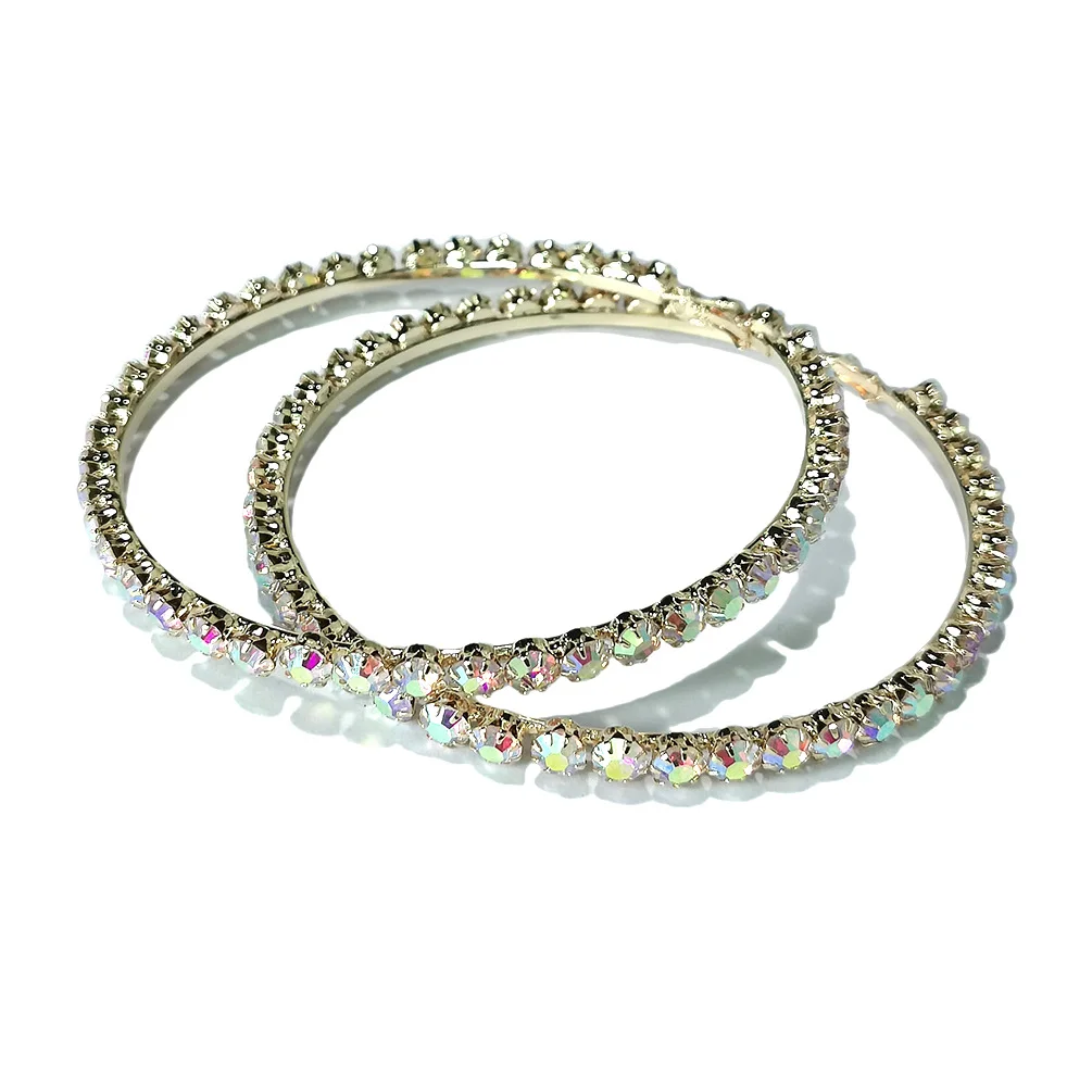 

2021 New Trendy Rihanna Style Big Large Gold Plated Crystal Diamond Hoop Earrings for women