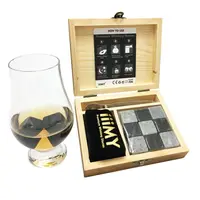 

iiiMY Whisky Stones Gift Set - 9 Natural Soapstone and Granite Sipping Stones + Stylish Wooden Box + Free Velvet Pouch