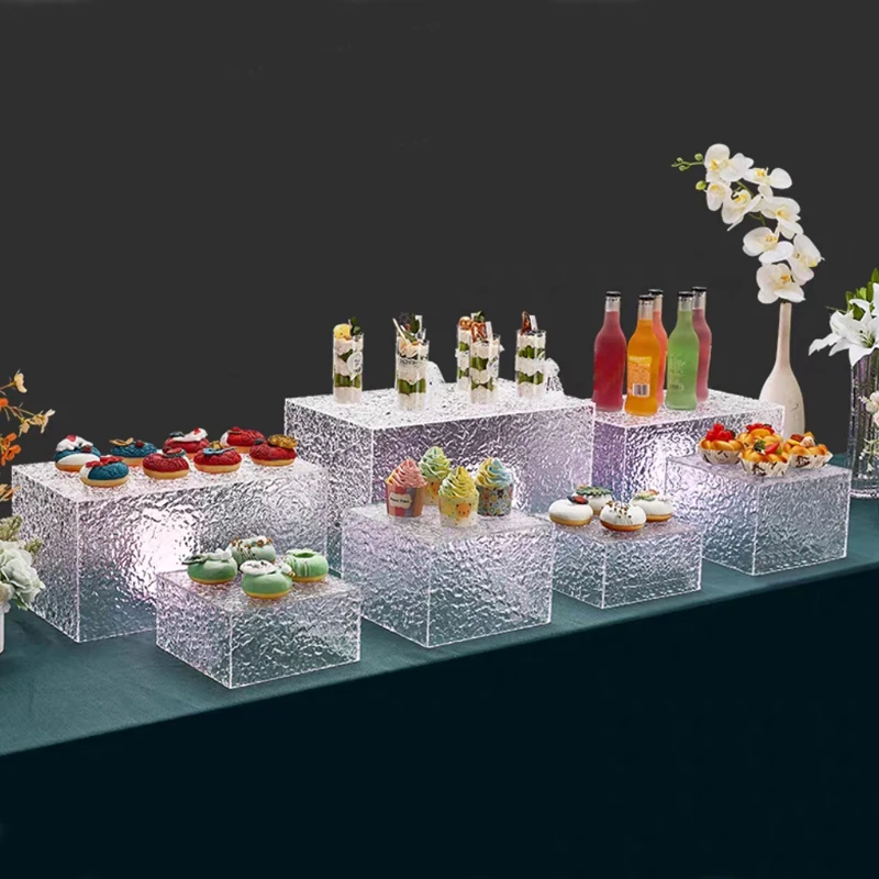 7pcs Pack Transparent Acrylic Food Riser Stands Display Buffet Risers Food Display Stands for Party