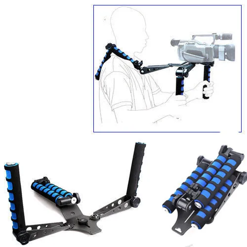 

Factory Direct Sale Kasin Foldable Double-handle Shoulder Mount Video Stabilizer Steadicam for DSLR Camera Rig, Black and blue