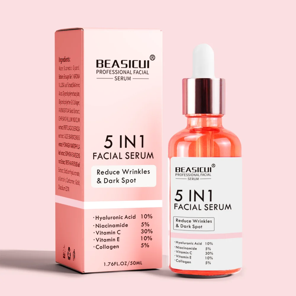 

NEW Skin Serum Private Label 5 In 1 Niacinamide Whitening Vitamin C Anti-aging Vitamin-E Anti-acne HA Hydrating Face Serum