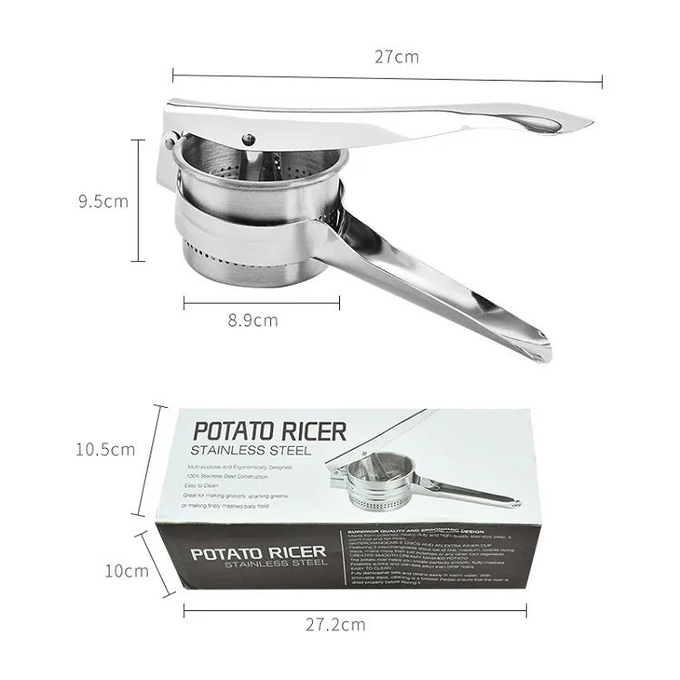 

High Quality Kitchen Gadgets Stainless Steel Presser Fruit & Vegetable Tools Press Crusher Squeezer Potato Ricer And Masher, As shown