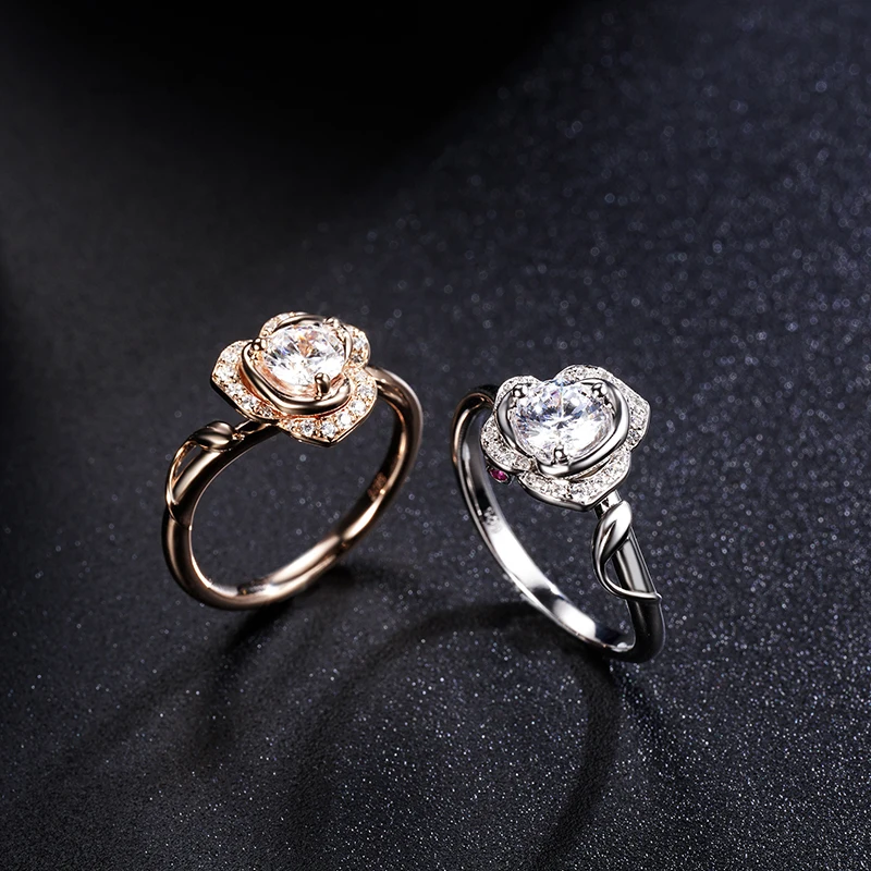 

High Quality Wholesale Fashionable CZ Ring 2 color Flower Shape Shine Love Fashion Gold Plated Ring For Women Rings