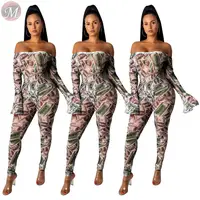 

9101620 fashion casual dollar printed bodysuit trouser Outfits 2020 Two Piece Set Women Clothing