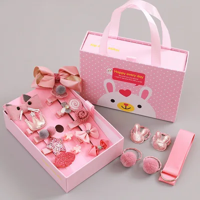 

JUHU New Korean Children's Baby 18-piece Hairpin Hair Accessories Headdress Cute Princess Drawer Gift Box Set Batch, Colorful