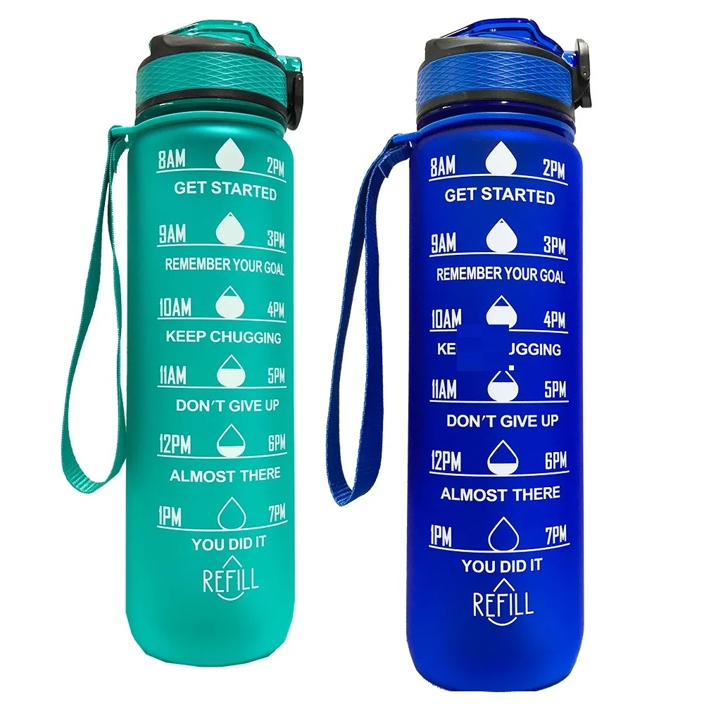 

2021 ready to ship eco friendly portable tritan BPA free frosted plastic motivational milk jug water bottle 1 litre fitness, Customized color