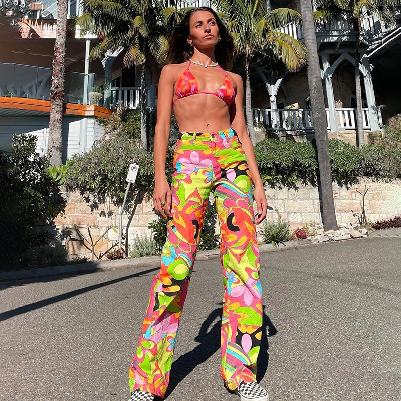 

CUTENOVA R21PT442 New arrival 2021 color print cargo pants women Loose straight low waist Plus Size women Pants, Picture
