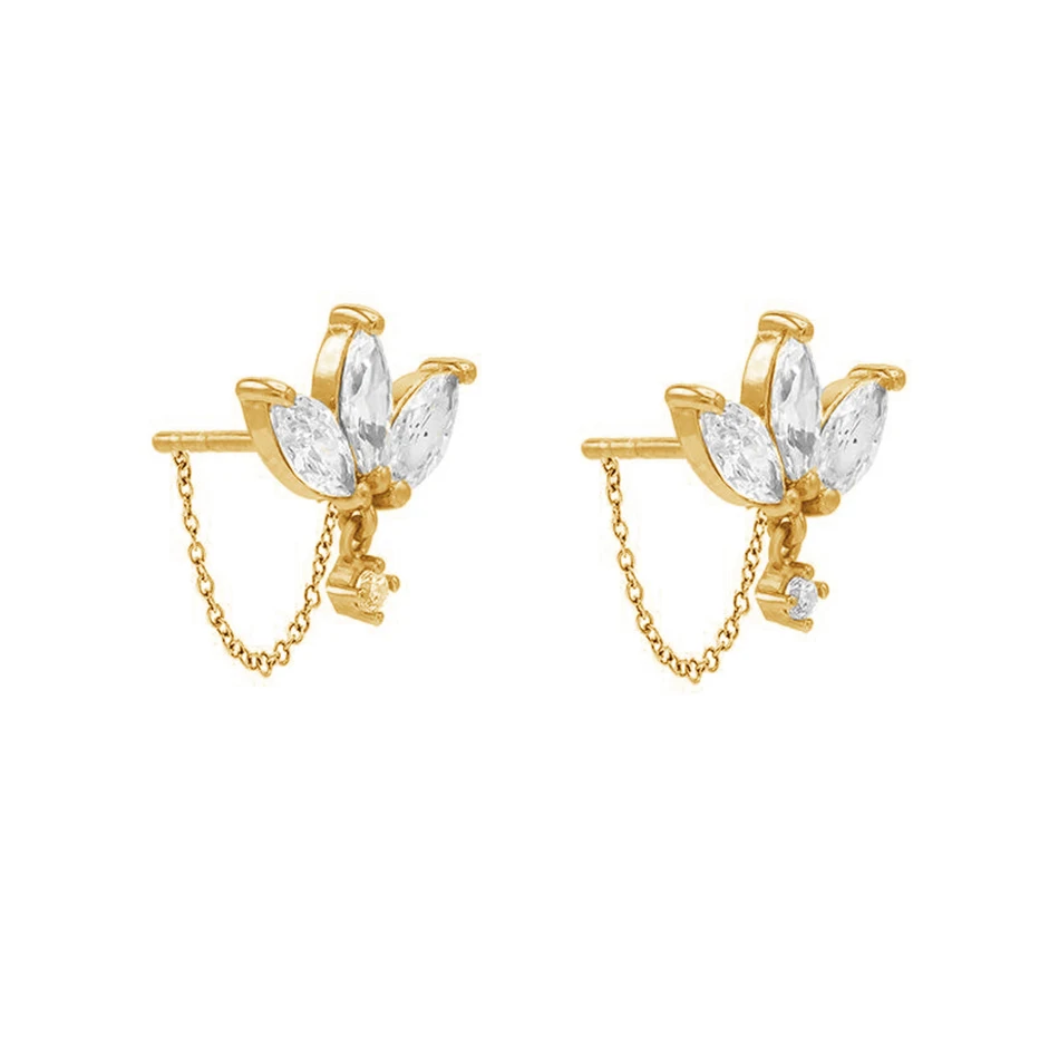 

hot selling women earrings 18k gold vermeil fashion jewelry 925 sterling silver cz marquise chain stud earrings