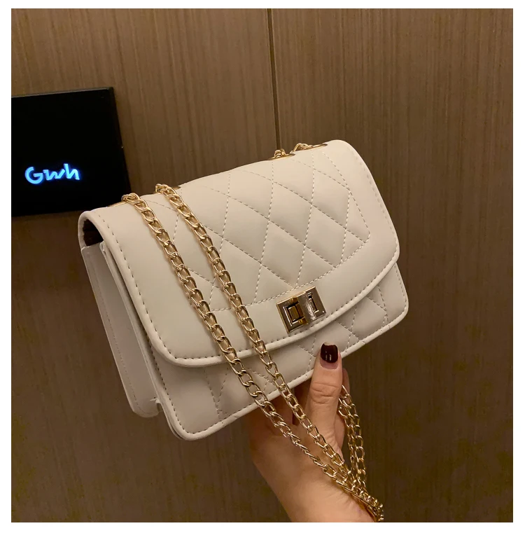 

New Fashion Lingge PU Leather Chain Women Luxury Messenger Small Square Bag Wild Simple Shoulder Fragrant Phone Bag For Lady