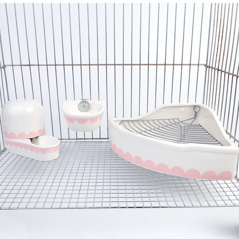 

Totoro Rabbit Ceramic Bowl Series Set Anti-overturn Anti-bite Cage Feeding Bowl Rabbit Toilet, As picture